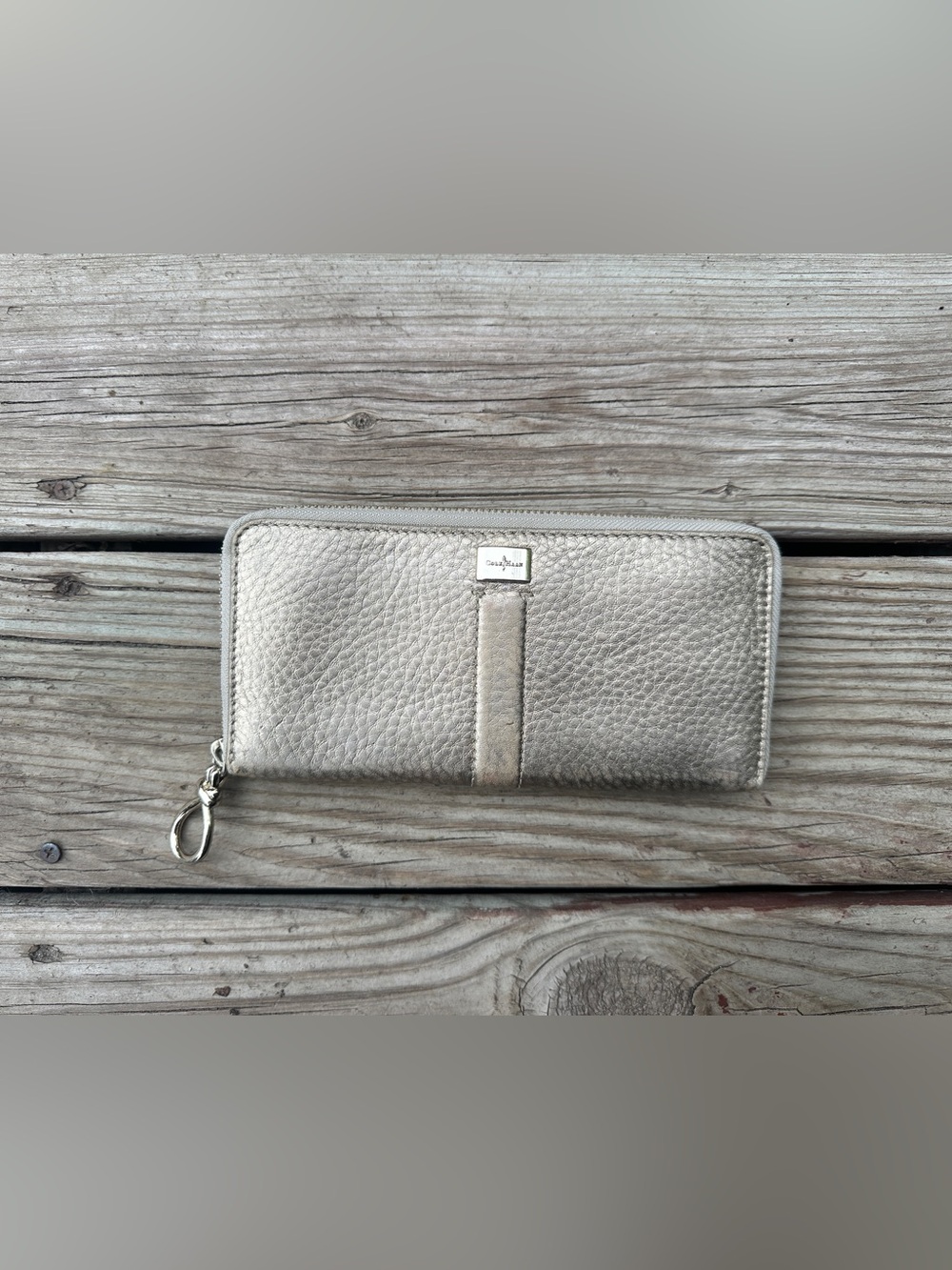 Cole Haan Metallic Gold Leather Zipper Wallet